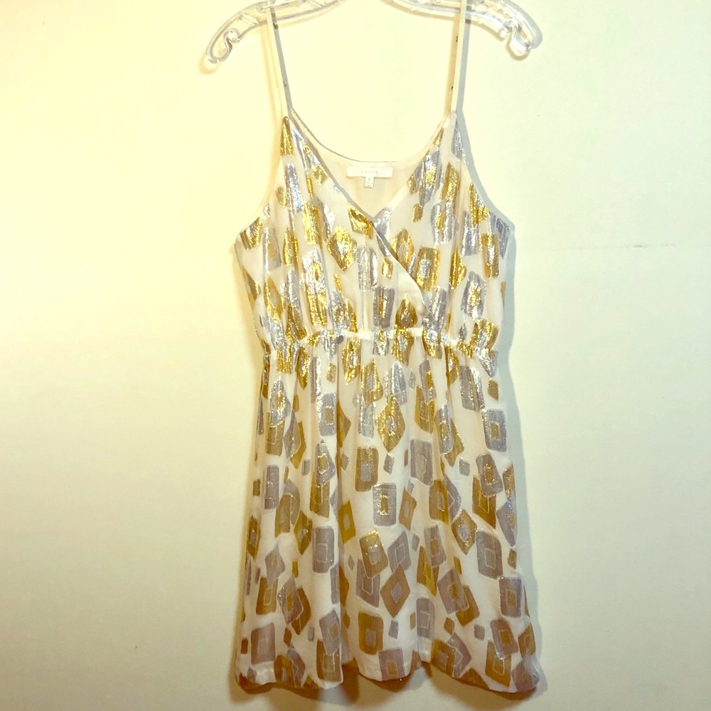 ARYN K. Gold Silver Ivory Cocktail Mini Dress M
